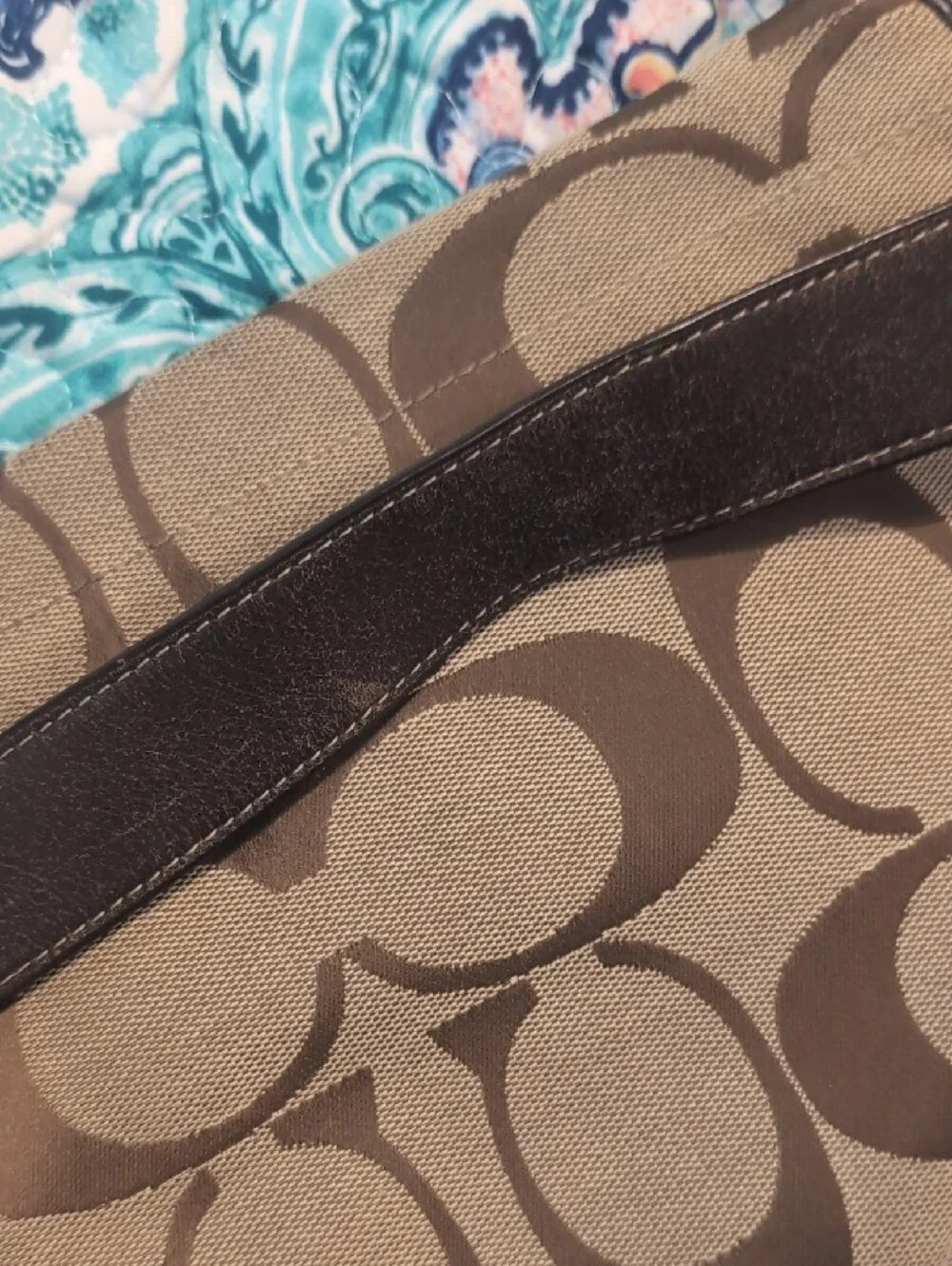 Coach Tan and Dark Brown Signature Canvas Shoulder Bag
